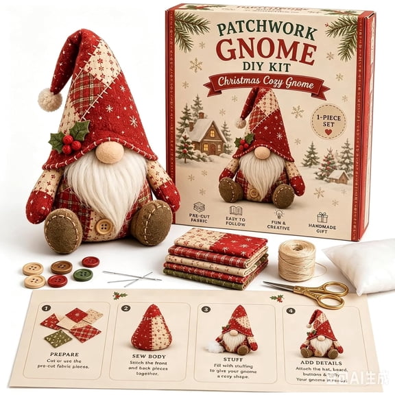 Christmas Patchwork Gnome DIY Kit,DIY Patchwork Animal Kit –Create Unique Holiday Characters, for Adults &Beginners, Home Decor & Gift(A)