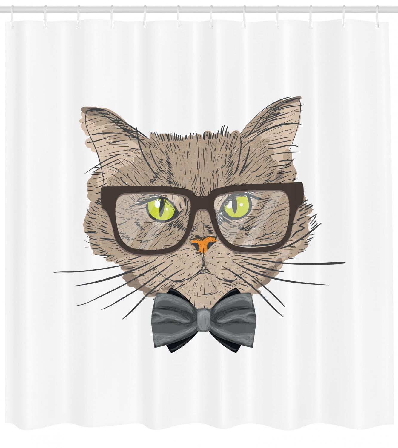 Geek Shower Curtain Portrait Drawing Of A Cat With Bowtie And