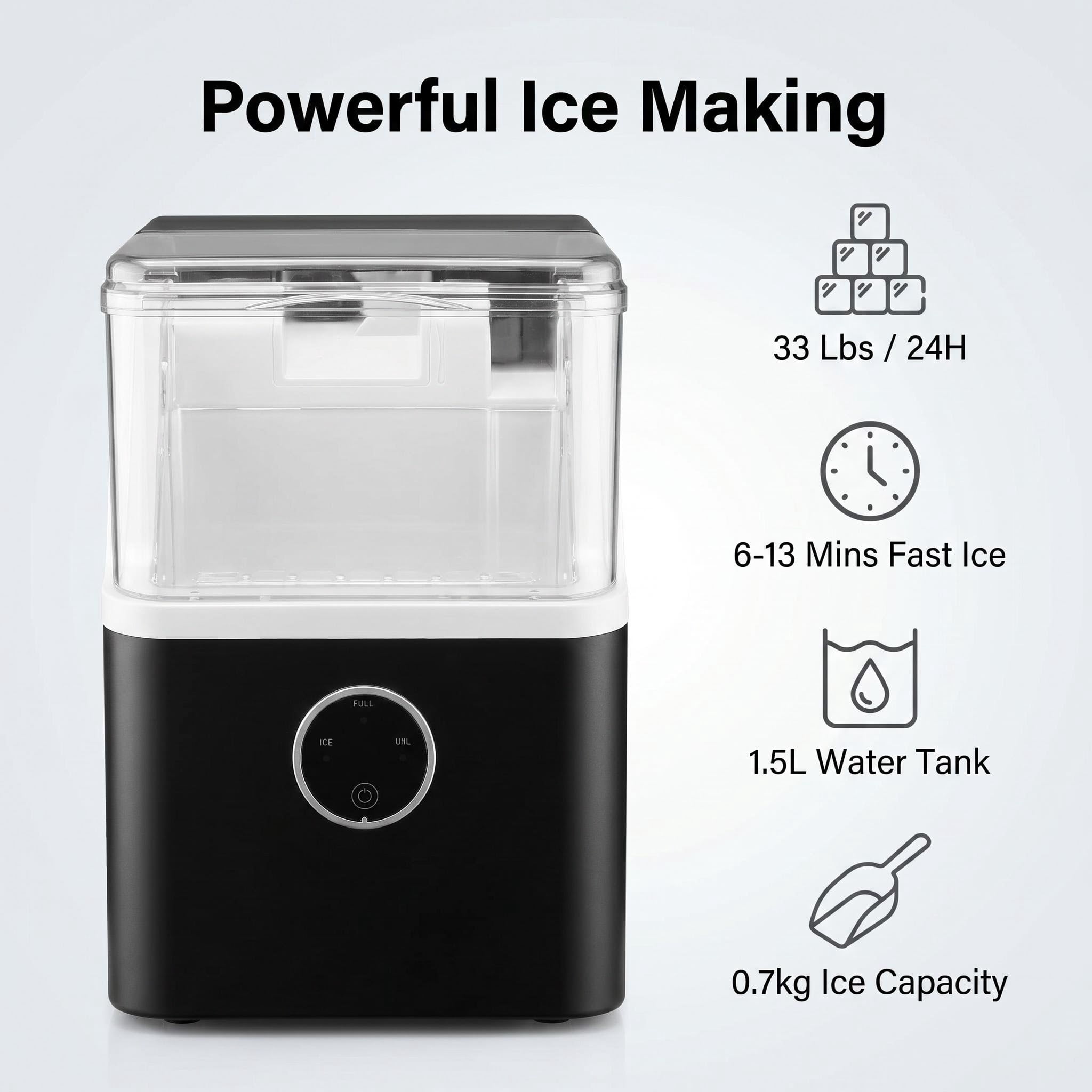 Nugget Ice Maker 35lb/24H Portable Chewable Ice Maker Machine, Pebble Crushed Soft Countertop Ice Machine, Stainless Steel, Black