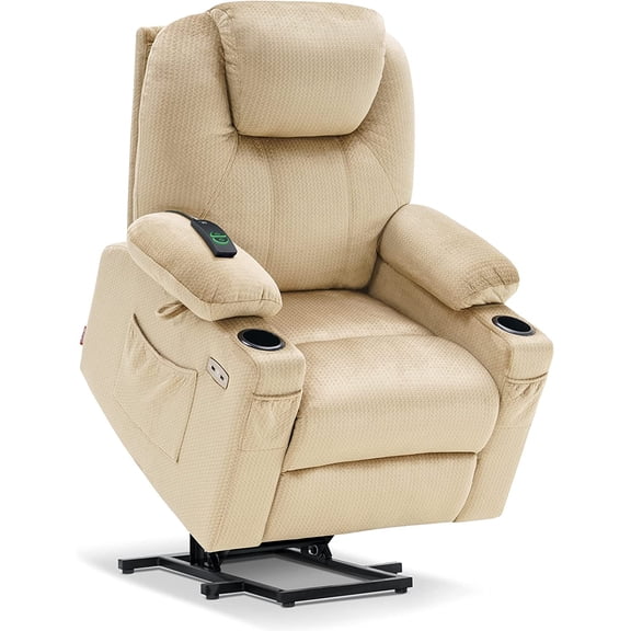 MCombo Electric Power Lift Recliner Chair with Massage and Heat for Elderly, 3 Positions, 2 Side Pockets, and Cup Holders, USB Ports, Fabric 7040 Beige