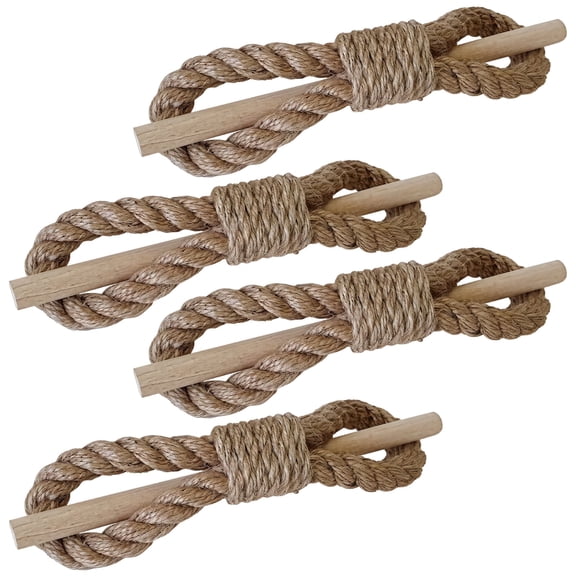 Farmhouse Curtain Tiebacks Set of 4, Natural Jute Rope with Wooden Holdbacks for Living Room Bedroom, Rustic Decorative Drapery Holder