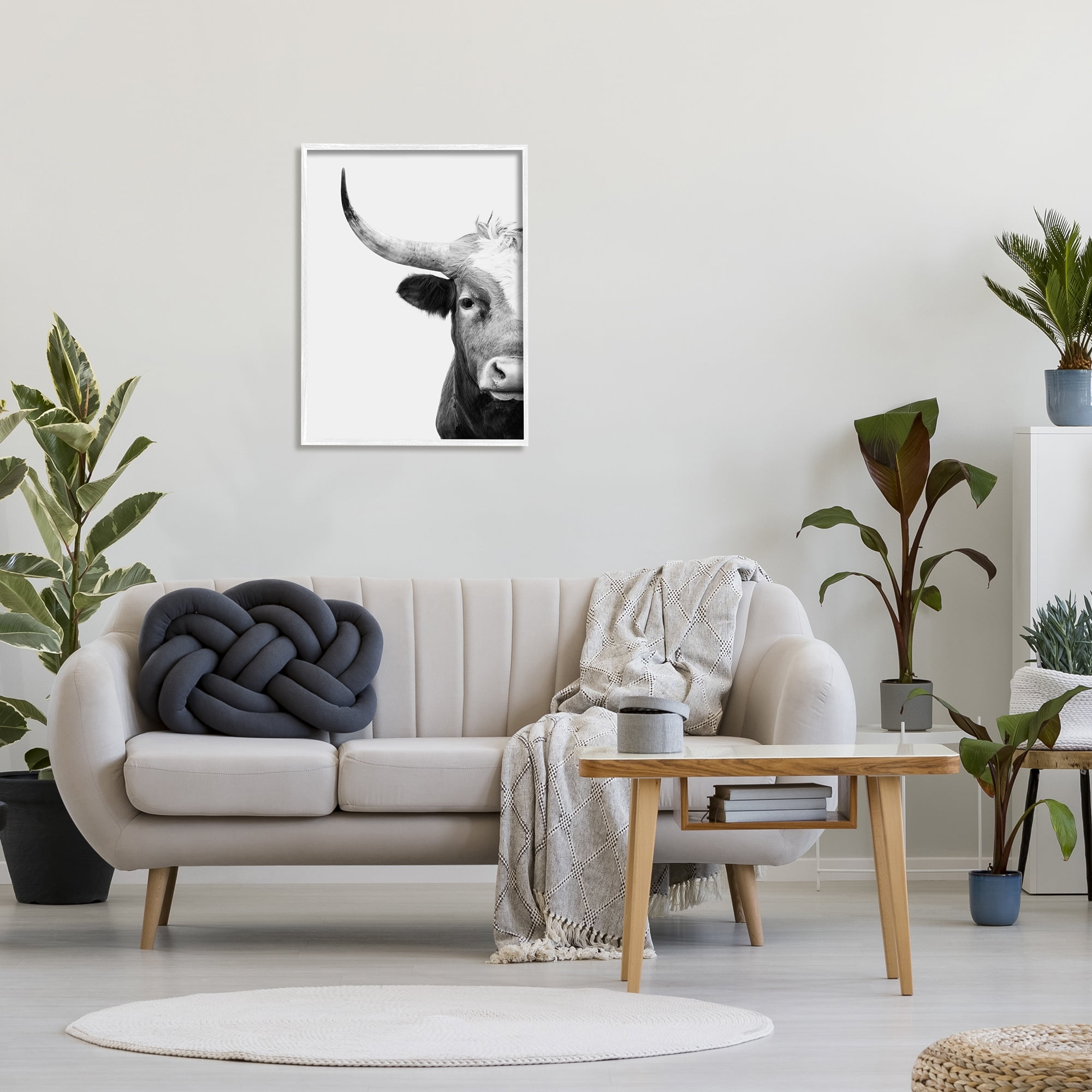 Stupell Industries Grey Longhorn Portrait Animals & Insects Photography White Framed Art Print Wall Art, 24 x 30