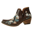 thumbnail image 3 of BRGZLK Womens Cowgirl Western Ankle Boots Trendy Novel Floral Embroidered Pointed Toe Side Cutout Block Heel Booties Classic Vintage Comfort Country Footwear Coffee 37, 3 of 10
