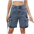thumbnail image 6 of zbxnLI Cargo Denim Shorts for Women Pull on High Waist Wide Leg Denim Shorts with Pockets Trendy Short Jeans, 6 of 7