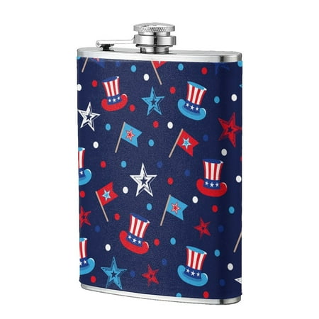 

Small Wine Pot 8oz Portable Wine Pot Stainless Steel Flagon 13.5in×9.5in Travel Sports Fishing Hunting Skiing Festival Camping Hiking 4th July Patriotic Hats Blue