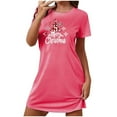 thumbnail image 3 of Sakmal Robe de Nuit Rose Moomoo pour Femmes Noël Grande Taille Légère Extensible Tenue de Détente Manches Courtes Col Rond Courte Imprimé Joyeux Noël Robes de Nuit P-2TG, 3 of 4