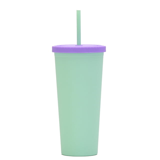Advancent Taza de paja de plástico de doble capa, botella de agua de leche de café de estilo Simple, tetera esmerilada cómoda, vaso para el Cocina y Comedor Verde