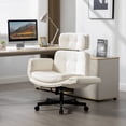 thumbnail image 1 of Silla cruzada con reposabrazos ajustables y ruedas y reposacabezas, silla de escritorio de vanidad de salón PU con asiento amplio para sentarse con piernas cruzadas, 1 of 5