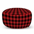 thumbnail image 1 of Plaid Pouf Cover with Zipper, Lumberjack Fashion Buffalo Checks Pattern Retro Style Grid Composition, Soft Decorative Fabric Unstuffed Case, 30" W X 17.3" L, Orange Black, by Ambesonne, 1 of 5