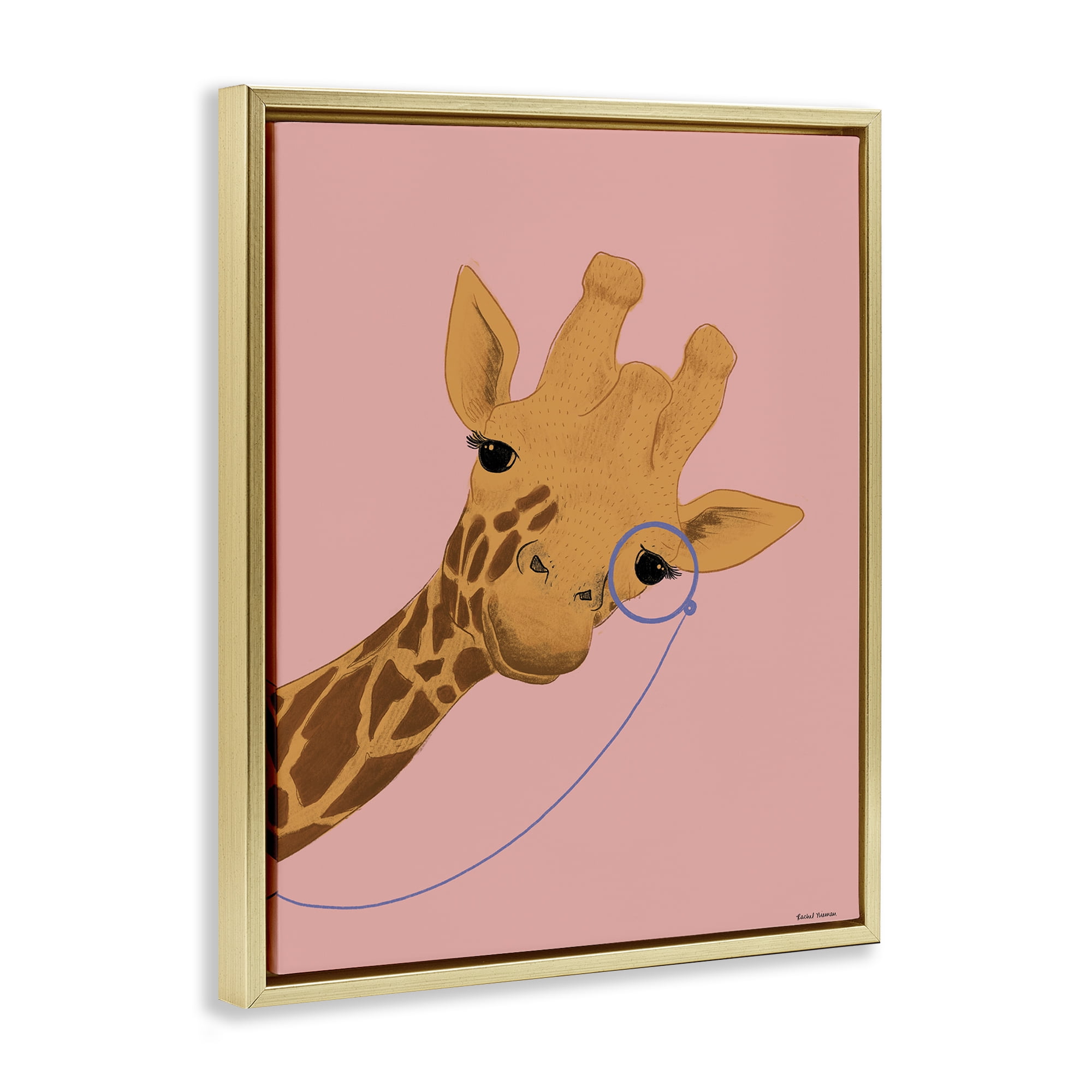 Stupell Industries Playful Giraffe with Monocle Gold Framed Floater Canvas Wall Art, design by Rachel Nieman