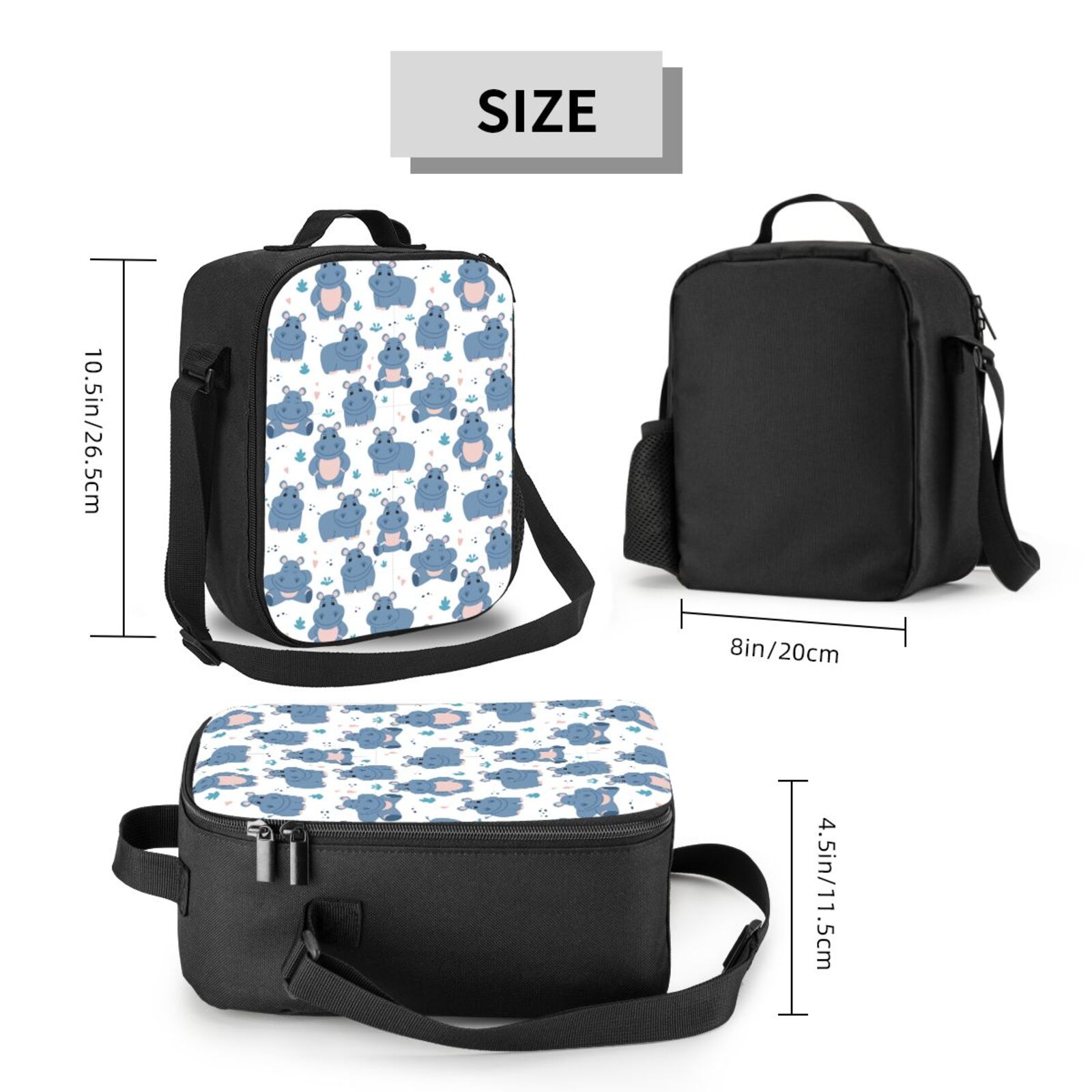 Defioc Cute Hippos Print Lunch Box for Men & Women, Insulated Lunch Bag Thickened Thermal Leakproof Lunch Tote Bag for Adult Office Travel Picnic