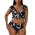 thumbnail image 1 of Swimsuits for Women Ruffle Swimmwear Printed Plus Size Gathering Tankinis Set Black Bathing Suits for Women XXL, 1 of 8