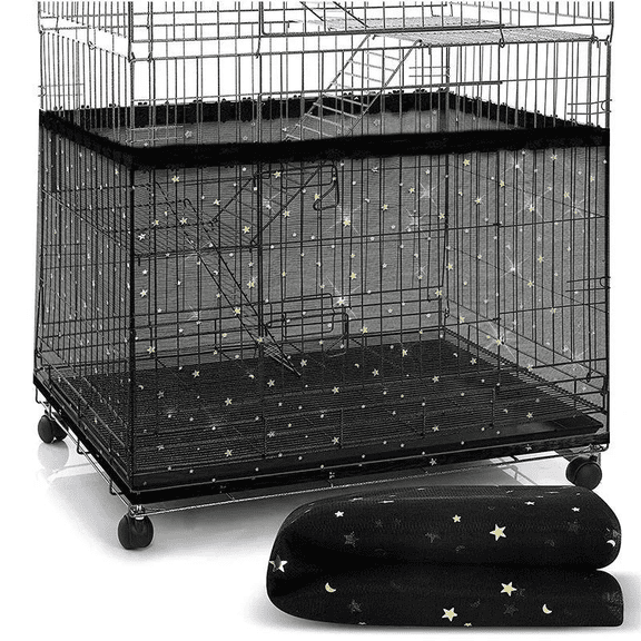 Bird Cage Seed Catcher, Nylon Mesh Bird Cage Cover with Elastic Fit, Universal Bird Seed Guard Skirt for Parakeets, Cockatiels, Conures, Macaws & African Grey, Black Star，XL ,Only Cage Cover
