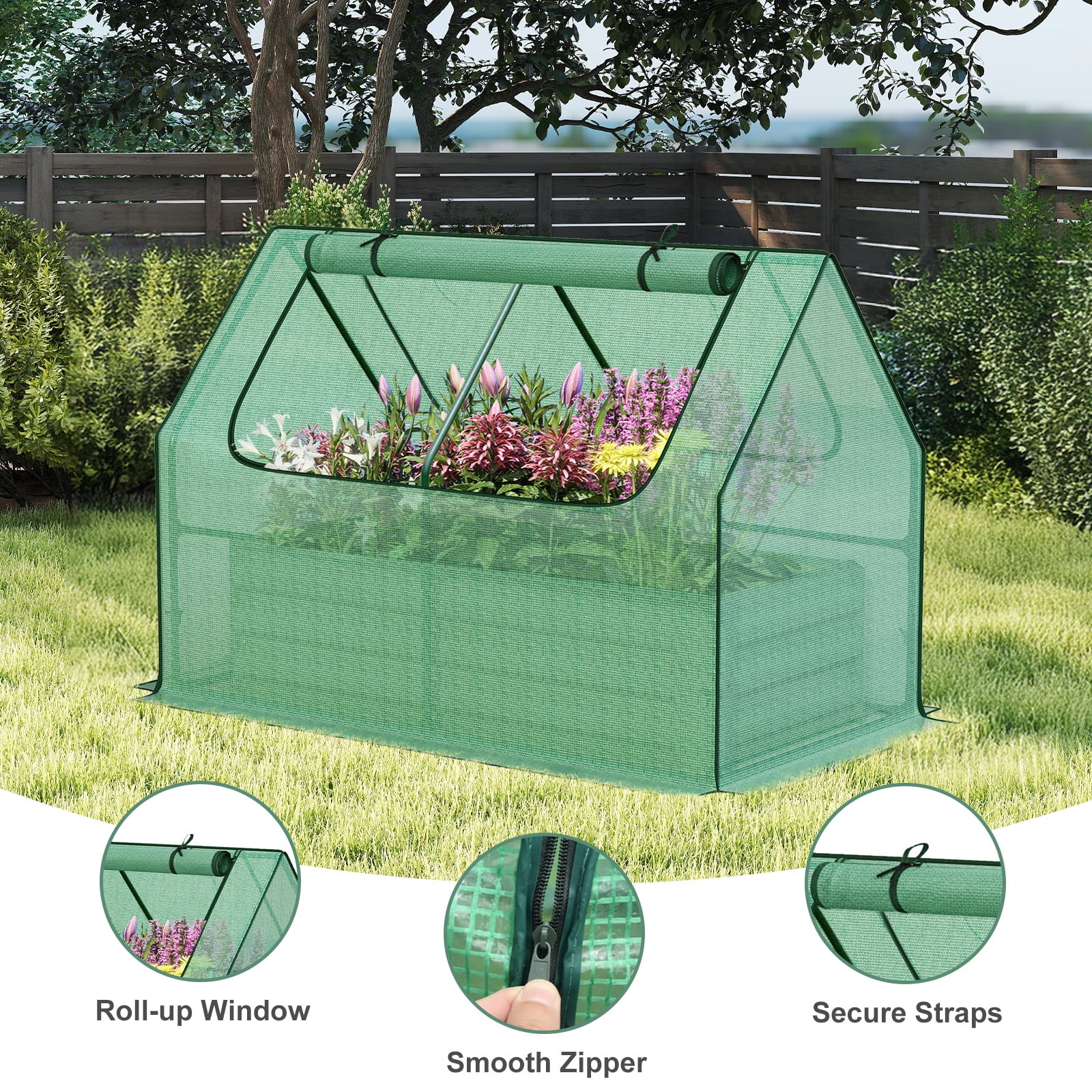 Aoodor Raised Garden Bed Kit, 4x2x3 ft Galvanized Planter Box with PE Cover, Screen Windows for Gardening, Green