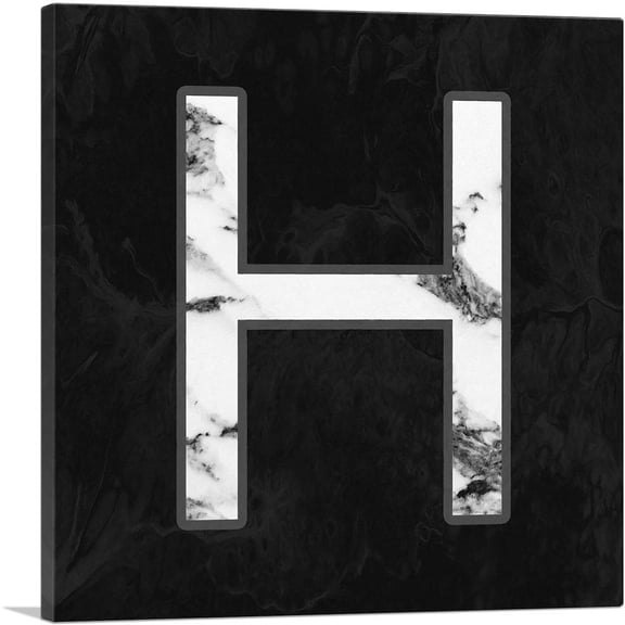 ARTCANVAS Classy Black White Marble Alphabet Letter H Canvas Art Print - Size: 18" x 18" (1.50" Deep)