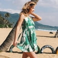 thumbnail image 4 of Vestido casual con volantes y correa de espagueti ajustable con cuello cruzado floral de verano para mujer Adepaton  BST2000102-3, 4 of 6