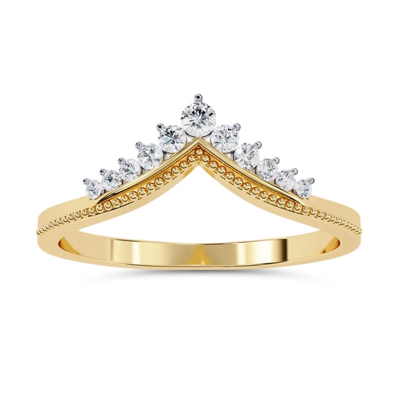 IGI Certified Lab Grown Diamond V Shaped Curved Wedding Band Rings for Women, Round Cut Diamond Stackable Engagement Ring In 18K Solid Yellow Gold F-G, VS-SI Quality (0.15 Cttw) Ring Size-9