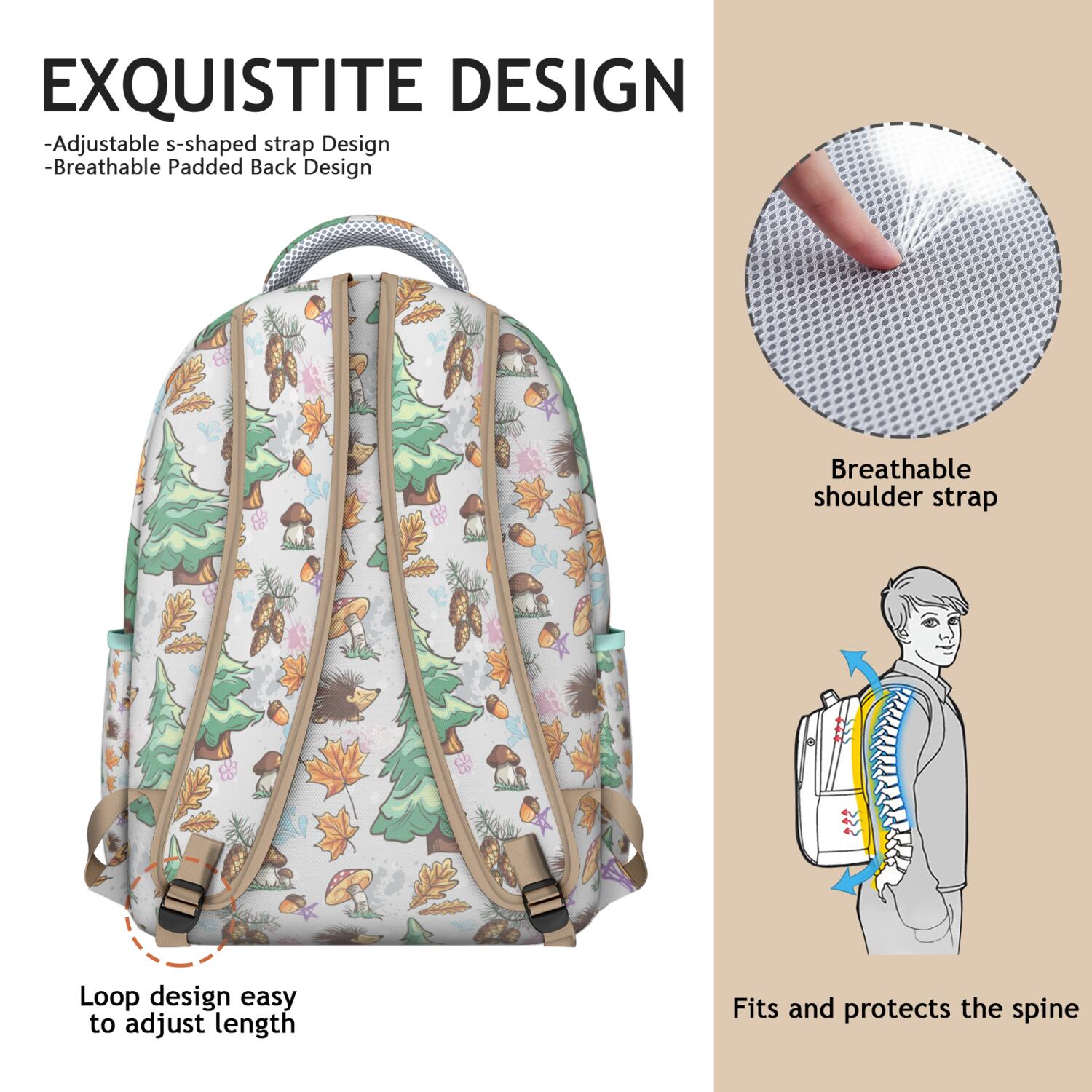 Badger Patterned Backpack - Waterproof & Lightweight Bookbag for College, Trendy Laptop Backpack for Teens, Functional & Fashionable Daily Carry