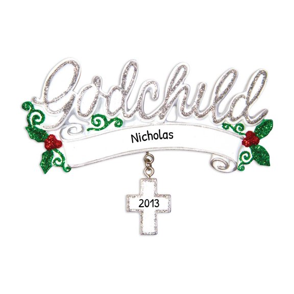 Personalized Godchild Ornament 2024 - Goddaughter Ornament 2024, Godson Ornament 2024, Baptism Ornament, God Child Baptism Gift, Godchild Christmas Ornament 2024 - Cross - Free Customization