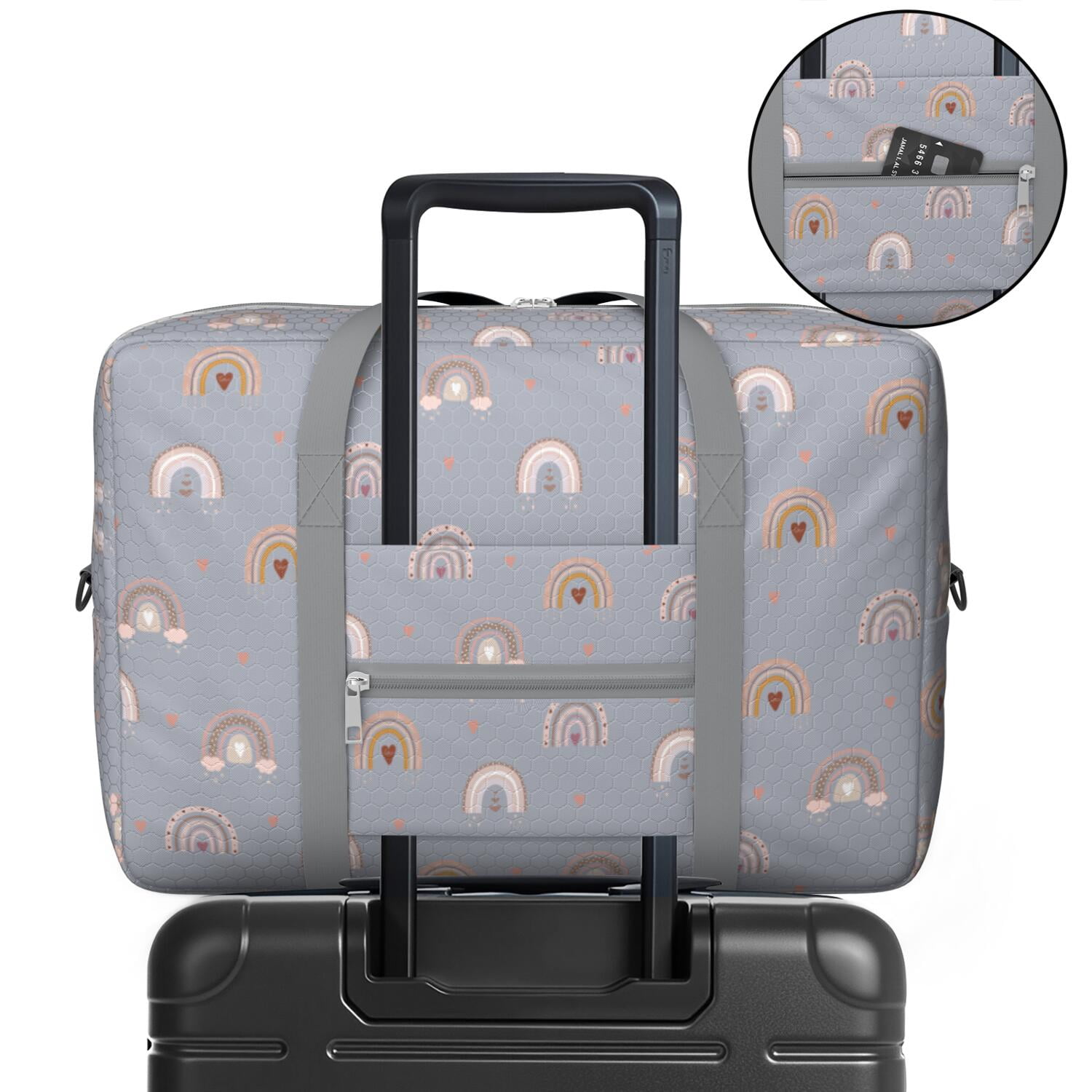 For Spirit Airlines Personal Item Bag 18x14x8 Inch, Boho Weekender Travel Bag, Foldable Travel Duffel Bag Underseat Carry on Bag with Luggage Sleeve for Women and Men 30L