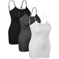 thumbnail image 4 of Emmalise Women's Basic Casual Long Camisole Cami Top Value Combo- 3Pk - Black, HthCharcoal, White, Large, 4 of 8