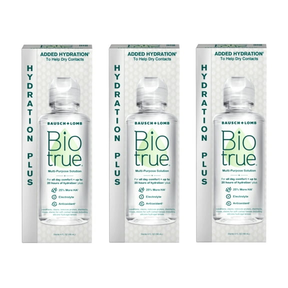 Biotrue Hydration Plus Contact Lens Solution, Multi-Purpose Solution for Soft Contact Lenses, 4 FL OZ - 3 Pack
