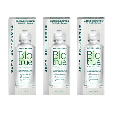 Biotrue Hydration Plus Contact Lens Solution, Multi-Purpose Solution for Soft Contact Lenses, 4 FL OZ - 3 Pack