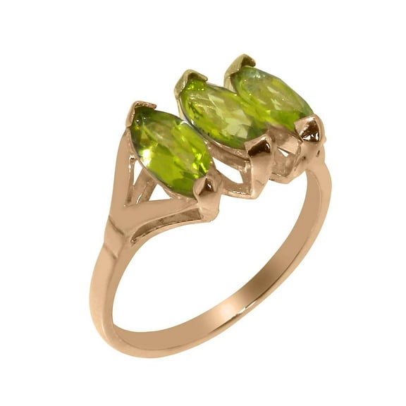 LBG British Made 14k Rose Gold Natural Peridot Womens Anniversary Ring - 33 size options - Size 10