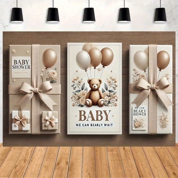 Bear Baby Shower Backdrop We Can Bearly Wait Photography Background White Golden Balloons Newborn Shower Birthday Party Decorations Banner Supplies Photo Booth Props