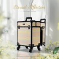 thumbnail image 2 of Byootique Rolling Makeup Train Case Aluminum Cosmetic Case Portable Makeup Organizer Suitcase with Removable Wheels Cosmetic Trolley Organizer Salon Makeup Artist Nail Tech,Grace ForgetMeNot, 2 of 9
