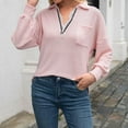 thumbnail image 3 of Haut Décontracté Léger Jeune Col Rond Imprimé Polyester Blouse Chemise (Rose, m), 3 of 4