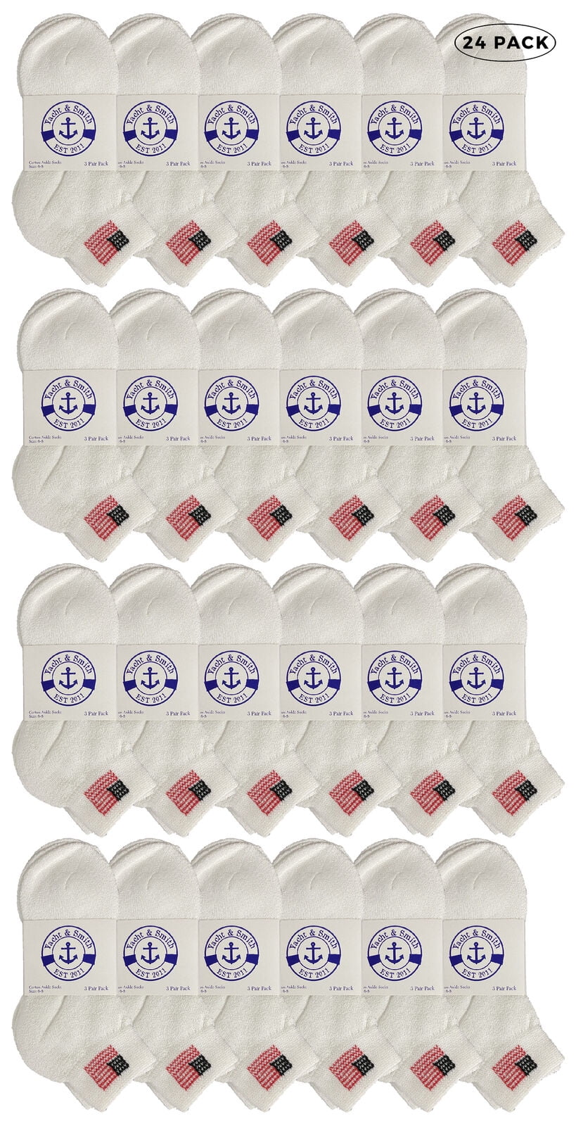 Yacht & Smith Kids Ankle Wholesale Bulk Pack Athletic Sports Socks, (Kids 6-8 (Shoe size 4-7.5), 24 Pairs White USA)