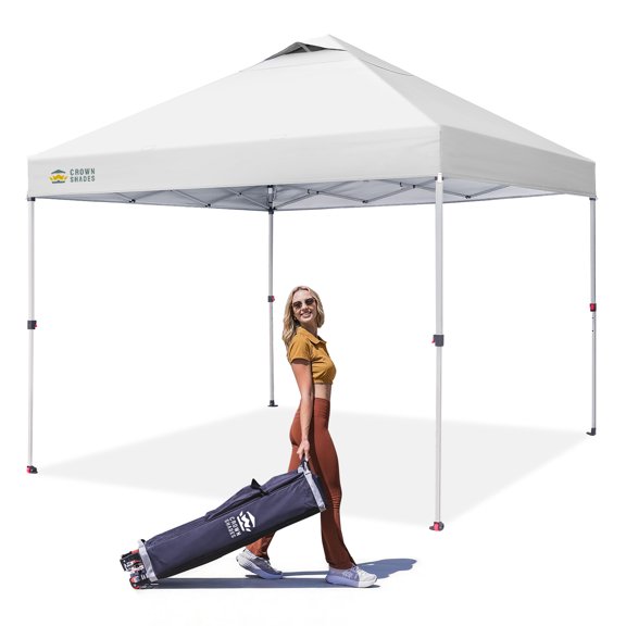 CROWN SHADES 10x10 Pop Up Canopy Tent with One Push Setup Easy Outdoor Sun Shade for Events, Parties, Camping White