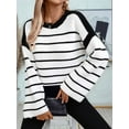 thumbnail image 3 of Women'S Oversized Stripe Sweater 2025 Mock Crew Neck Long Sleeves Fall Fashion Outfit Black S, 3 of 8
