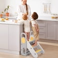 thumbnail image 3 of Collapsible 3 Step Toddler Step Stool with Handles, Adjustable Non-Slip Kids Counter Assistant Ladder, Sturdy Plastic Nursery Standing Tower for Bathroom and Potty Training, Yellow or Grey, 3 of 8