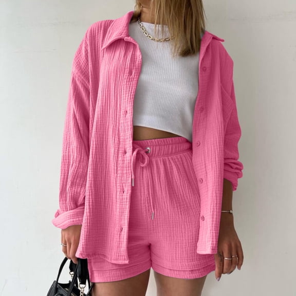 Shorts Set for Women 2 Piece Sets for Women Button Down Shirt Short Summer Outfits Trendy Womens Clothes