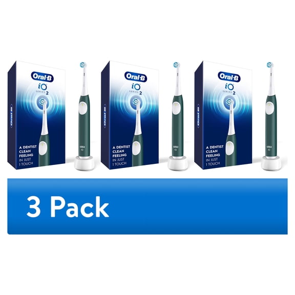 (3 pack) Oral-B Toothbrush, iO Series 2 Rechargeable Electric Toothbrush for Adults & Kids 3 , Forest Green, 1 Gentle Care Brush Head