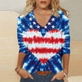 thumbnail image 7 of July 4th Outfits Women 3/4 Sleeve V Neck Patriotic T-Shirts Stars Striped Print Festive Casual Tunic Tops (XL, Blue), 7 of 7