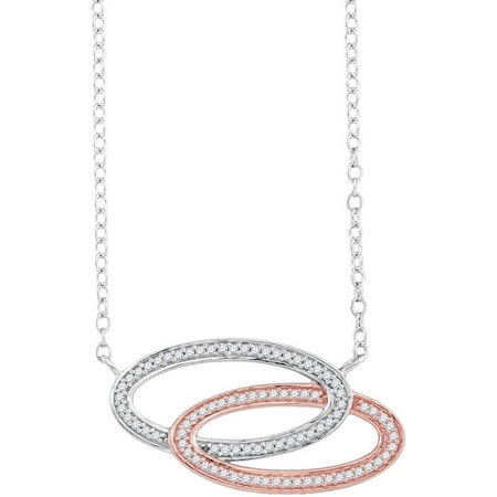 10K White Gold Two Tone 0.20ct Pave Diamond Interlocking Circle Pendant Necklace