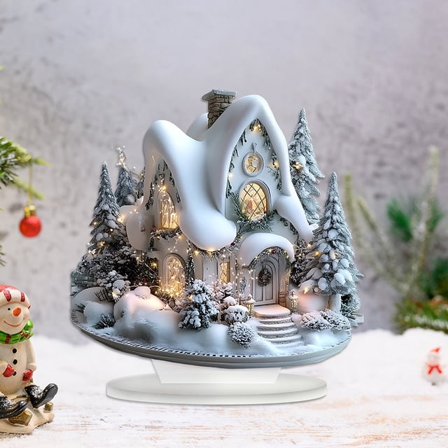 Maceta Navideña y Casa de Nieve, Decoración Acrílica para Jardín, Soporte para Parterres o Macetas, Material Duradero y Resistente a La Temperatura, Fácil Instalación, Enfoque Puntual Festivo para Ja