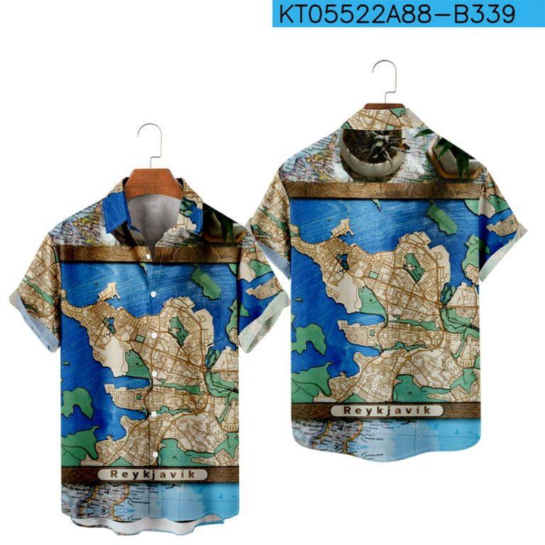 Amtdh Men's Hawaiian Shirts Clearance Map Print Short Sleeve Lapel Button  Pocket Vacation Shirt for Men Casual Soft Fitting Lightweight Blouses Guys  Cool Clothes Spring Summer 2024 Blue XXL 