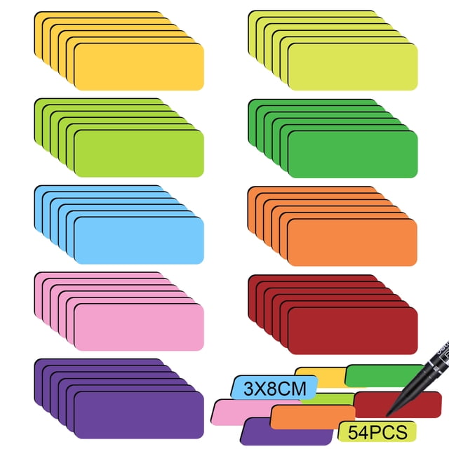 Planning Signs For Classroom And Office, Nameplates, 54 Pieces Colorful Magnetic Dry Erase Labels, Wipeable, Reusable, Waterproof, Oil-Proof, Removable, Self-Adhesive, Magnetic