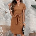 thumbnail image 2 of ZOELNIC Women's Elegant Short Sleeve V Neck High Waist Dress Summer Casual Dress With Belt, M, 2 of 7