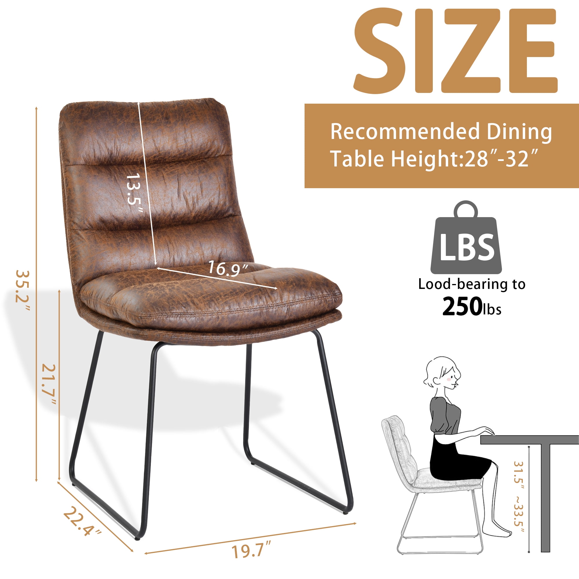 Homy Casa Set of 2 Modern Faux Leather Chairs with Thick Padding and Non-Slip Floor Protectors, Brown