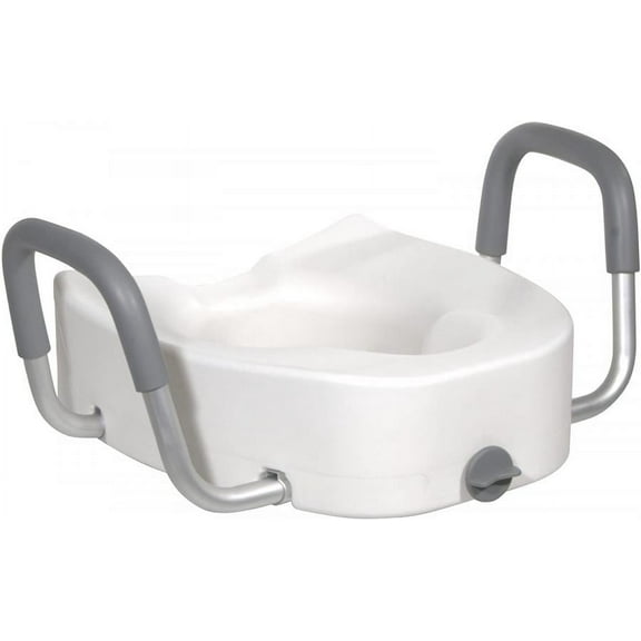 Drive Elongated Raised Toilet Seat with Arms - Plastic, Locking Securing Method, 4.5 Inch Height, 16.5 Inches x 17 Inches, 300 pound Weight Capacity, White