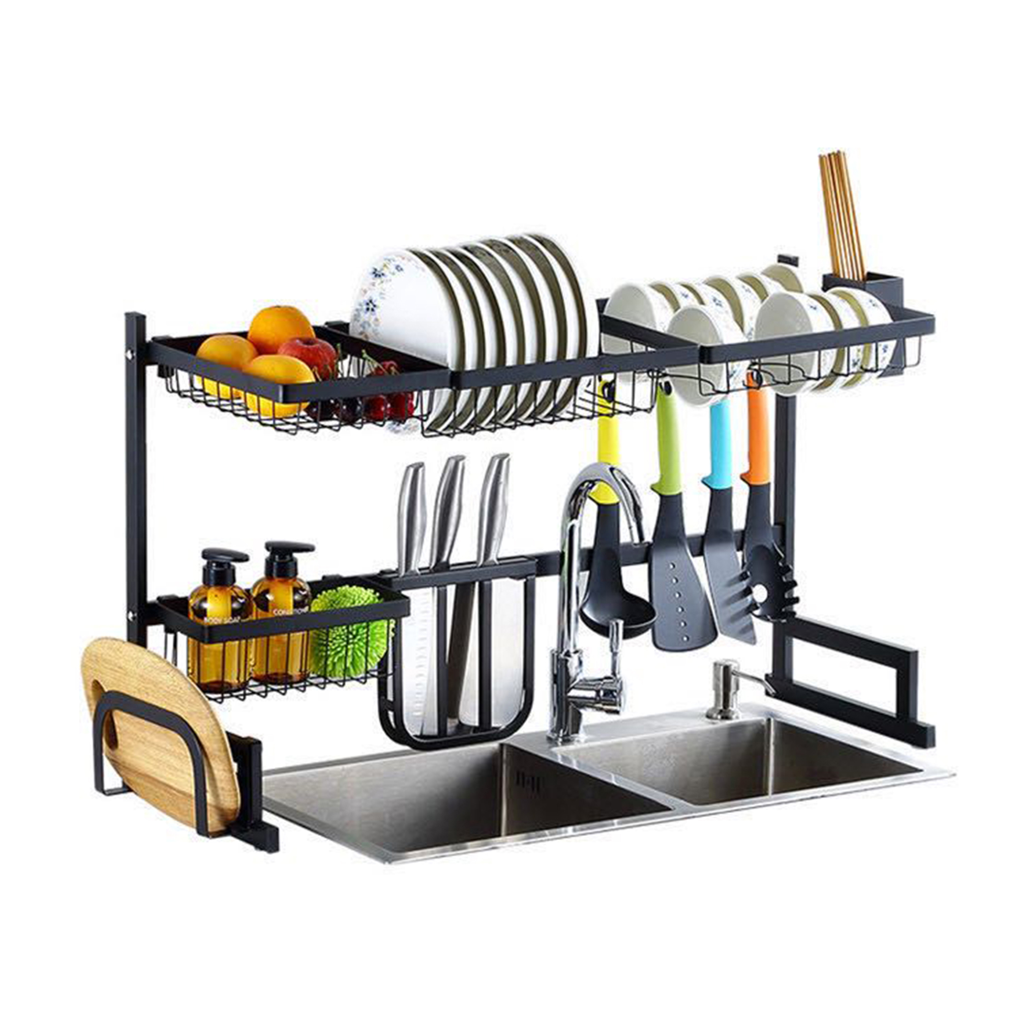 2 Tier Dish Drying Rack Over Sink Kitchen Supplies Storage Shelf Countertop Space Saver Display