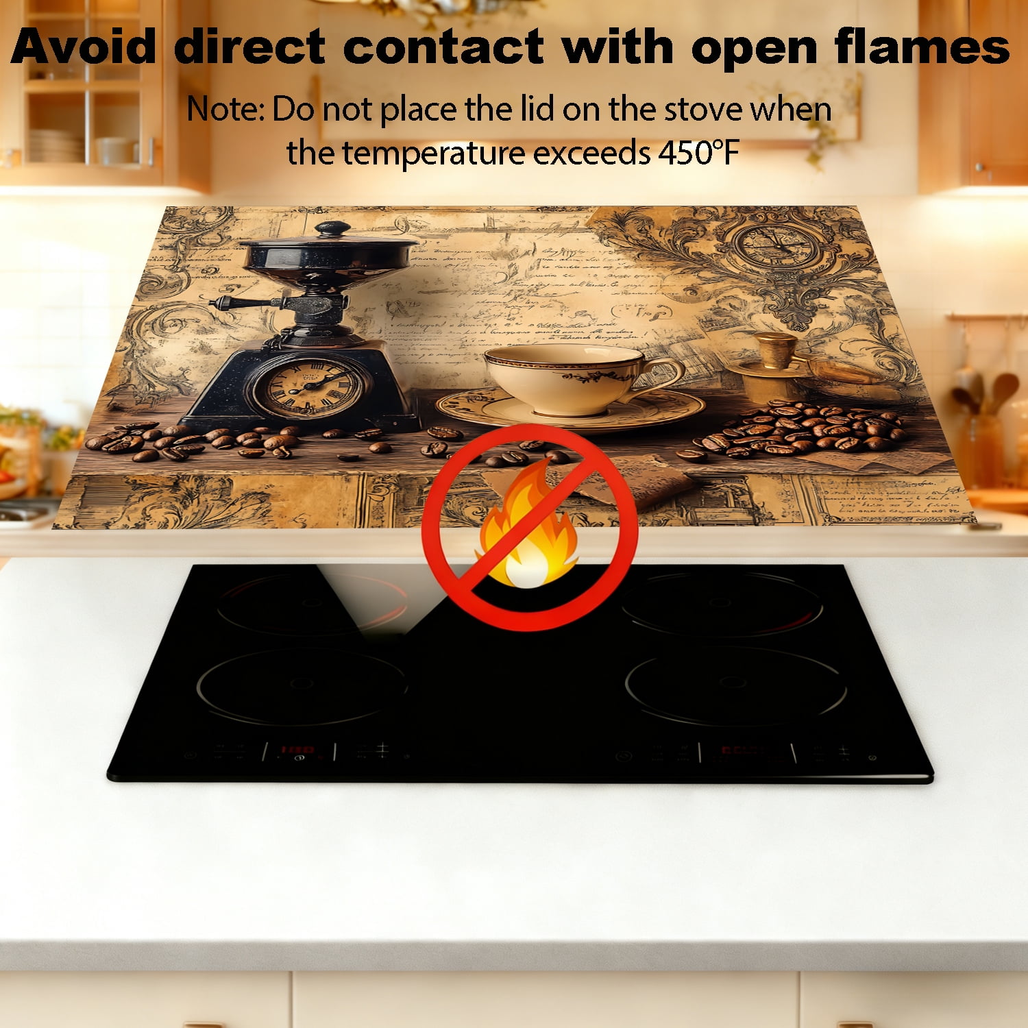 Stove Top Cover for Electric Stove, 28.5" x 20.5" Heat Resistant Glass Cooktop Cover Mat, Multi-Purpose Countertop Protector for Stove & Washer Top, Vintage Coffee Theme