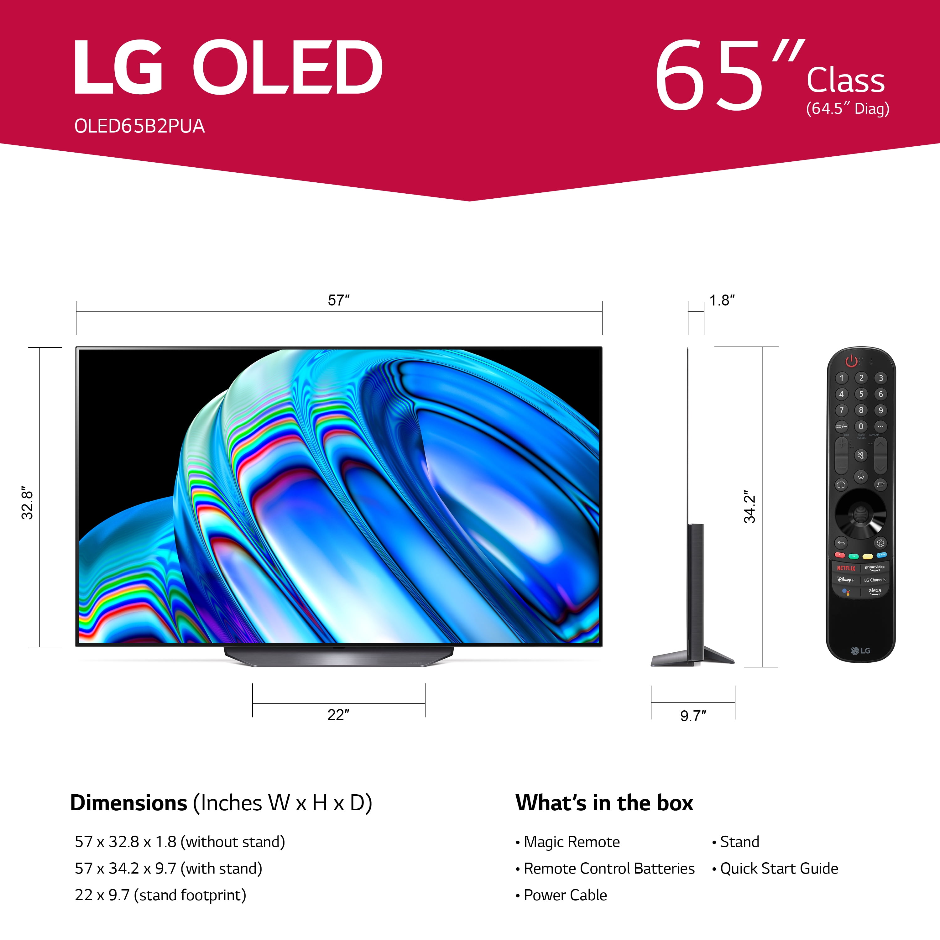 LG 65 Class 4K UHD OLED Web OS Smart TV with Dolby Vision B2 Series -  65OLEDB2PUA 
