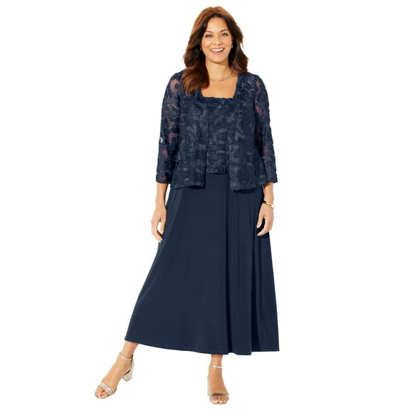 Catherines Women's Plus Size Embroidered Jacket Dress