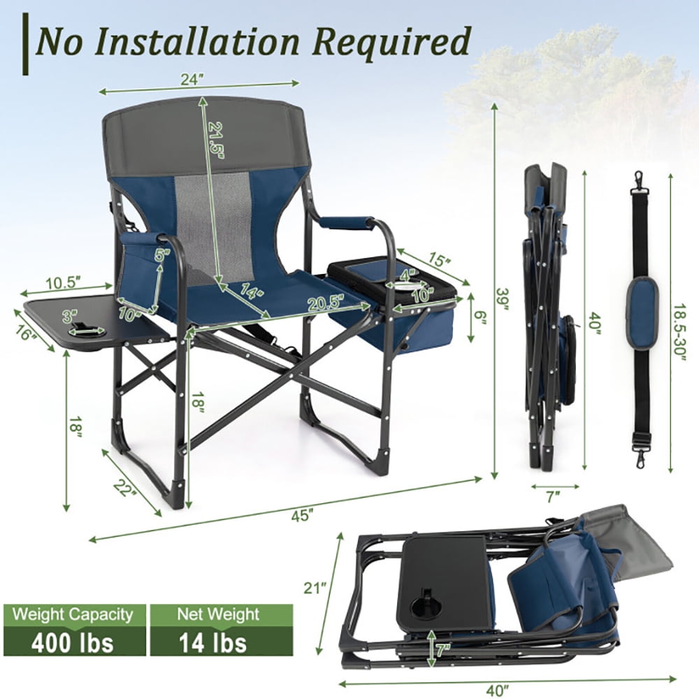 Aimee Lii Folding Camping Directors Chair with Cooler Bag and Side Table, Portable Chairs for Adults, Comfy Outdoor Chair, Blue